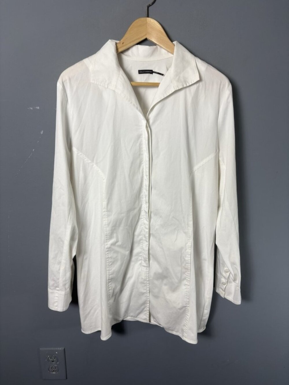STELLA CARAKASI Womens L Solid White Long Sleeve Tunic Blouse Top Lagenlook